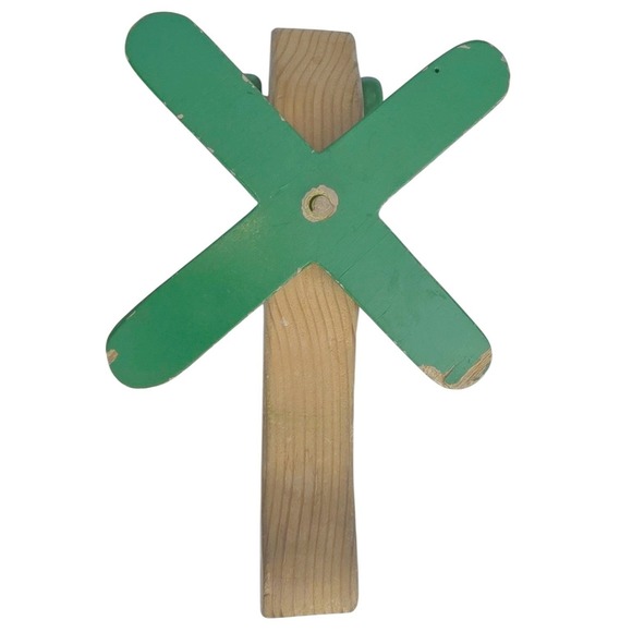 Vintage Wooden Toy Helicopter Green Blades Rolling Wheels Natural Wood no sliver - Picture 3 of 4